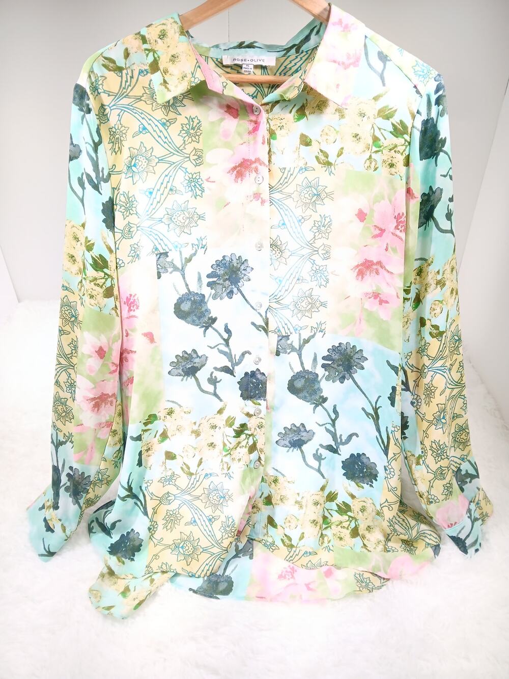 Rose & Olive Pastel Floral Patchwork Blouse XL